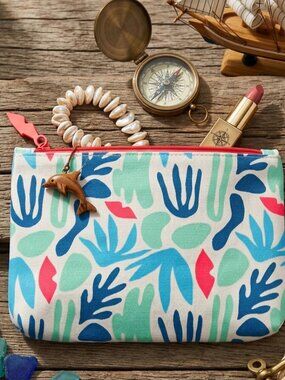 Vintage Ipsy "Abstract Botanical" Canvas Makeup Pouch